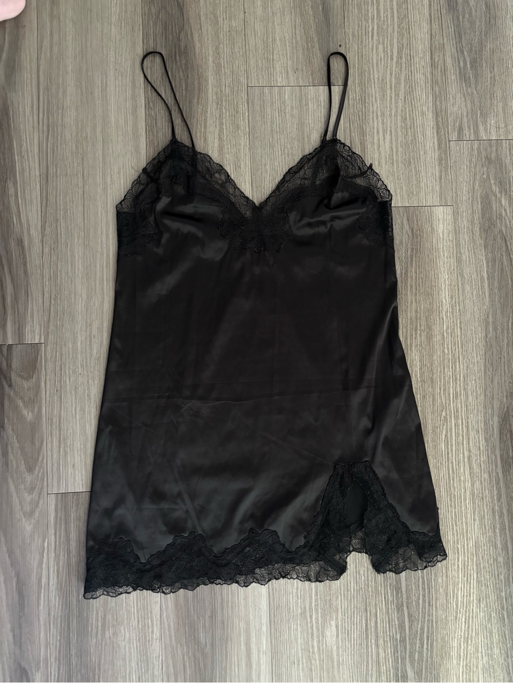 Savage X Fenty Black Satin Lace-Trim Slip